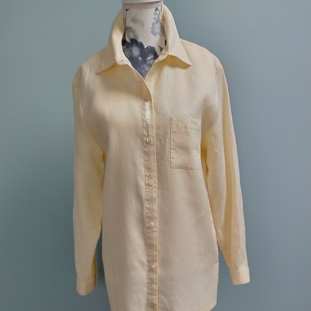 Pale Yellow Linen Button Up Shirt